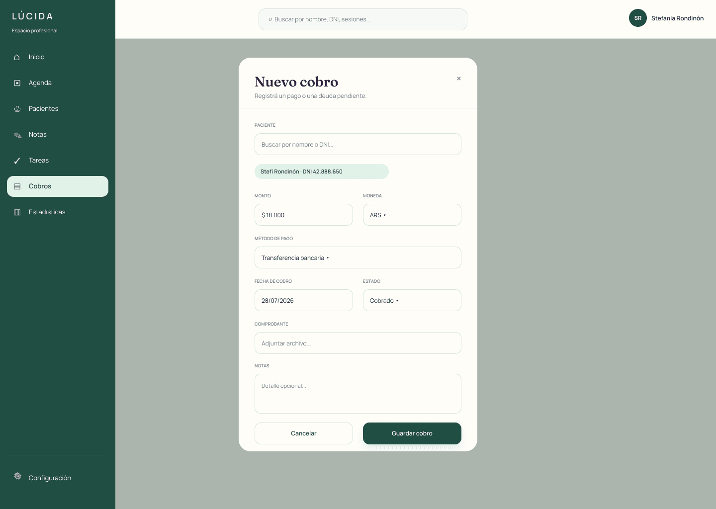 Registrar un nuevo cobro en Lúcida