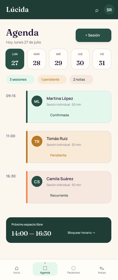Agenda de Lúcida en celular